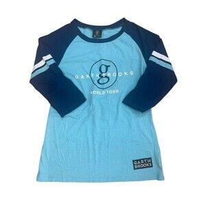 Garth Brooks Shirt Womens Large L 3/4 Sleeve World Tour Jersey #7 Brooks Blue